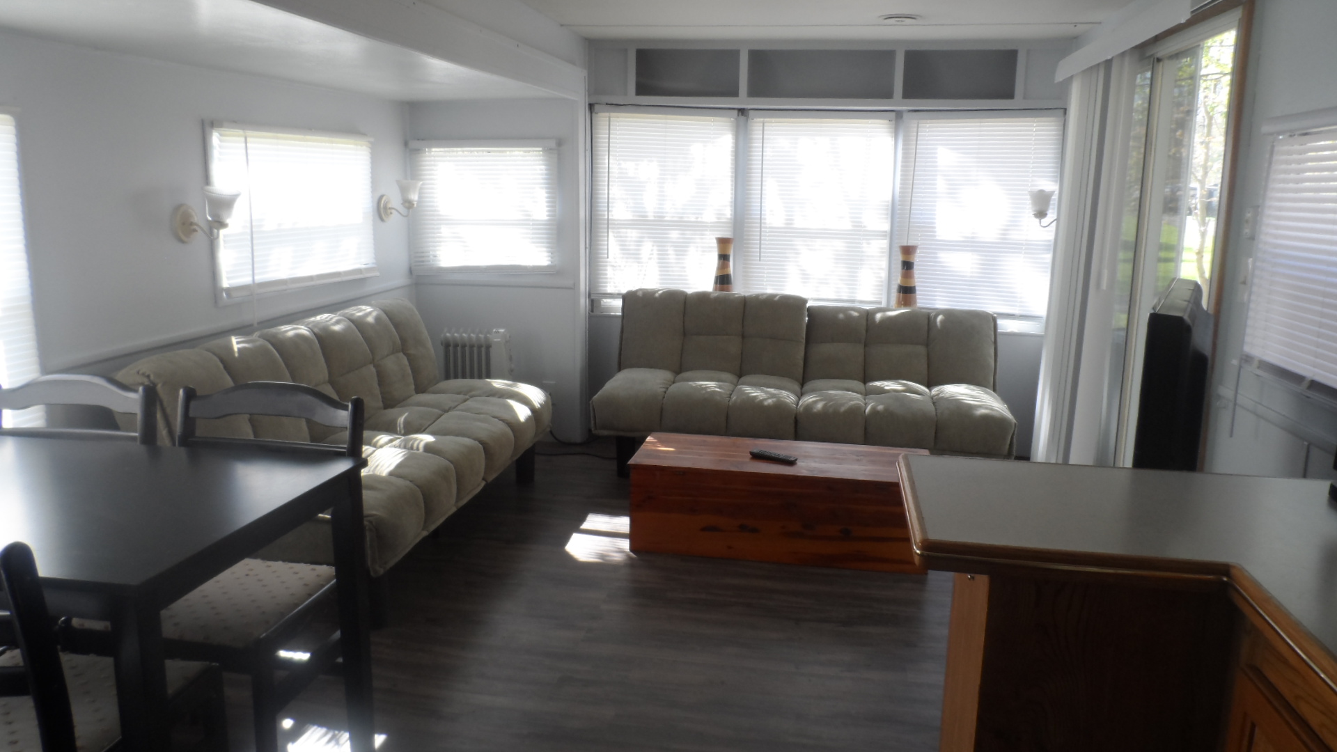 Deluxe trailer interior view of kitchen