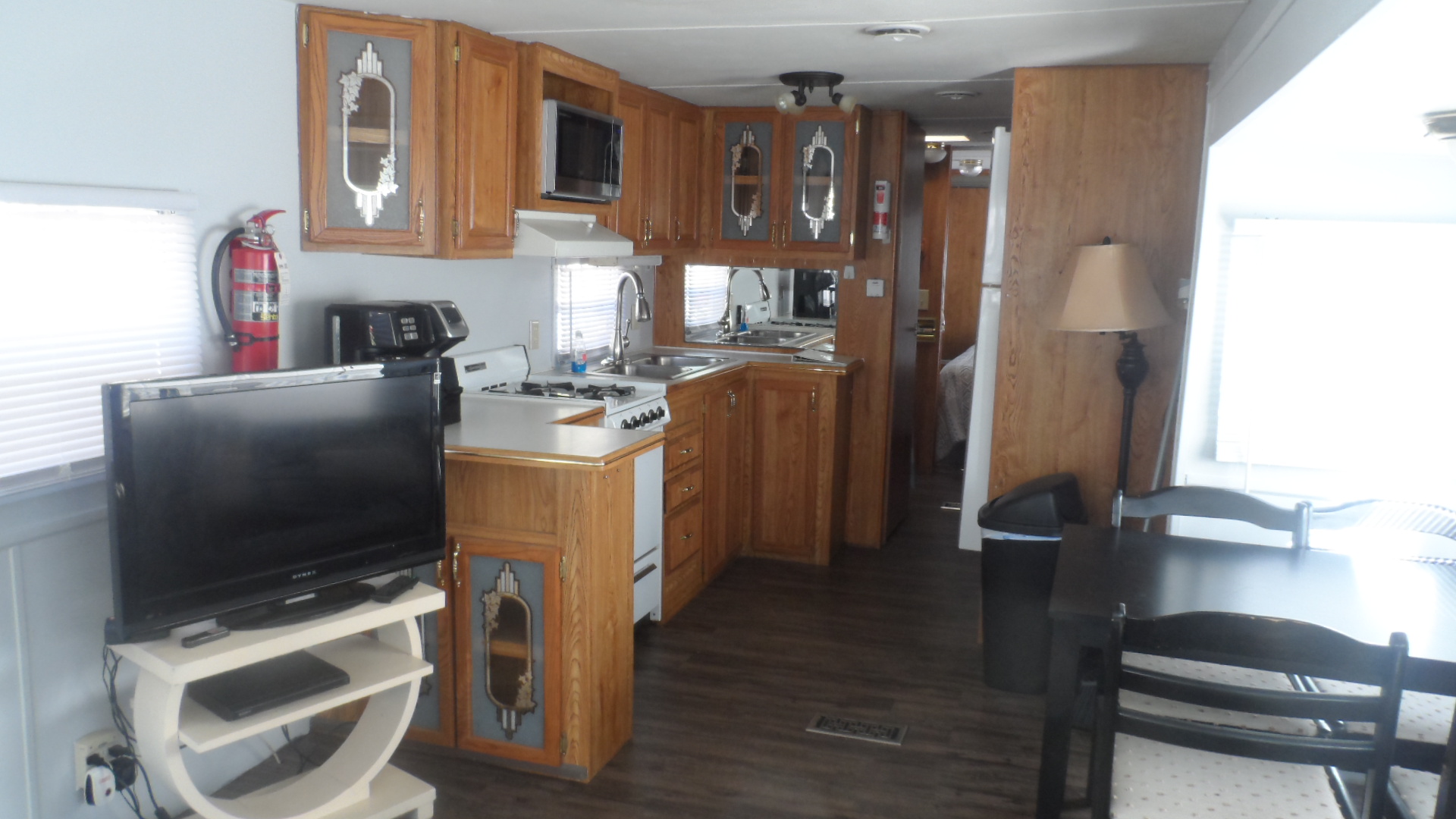 Deluxe trailer interior view of television