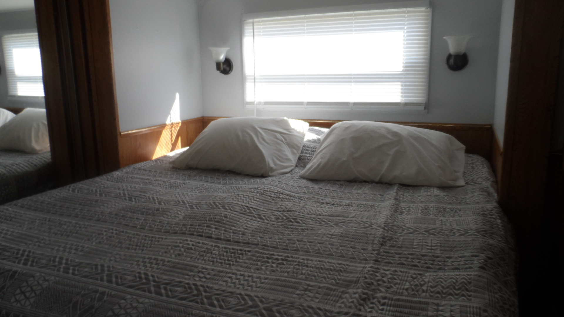 Deluxe trailer interior view of vanity