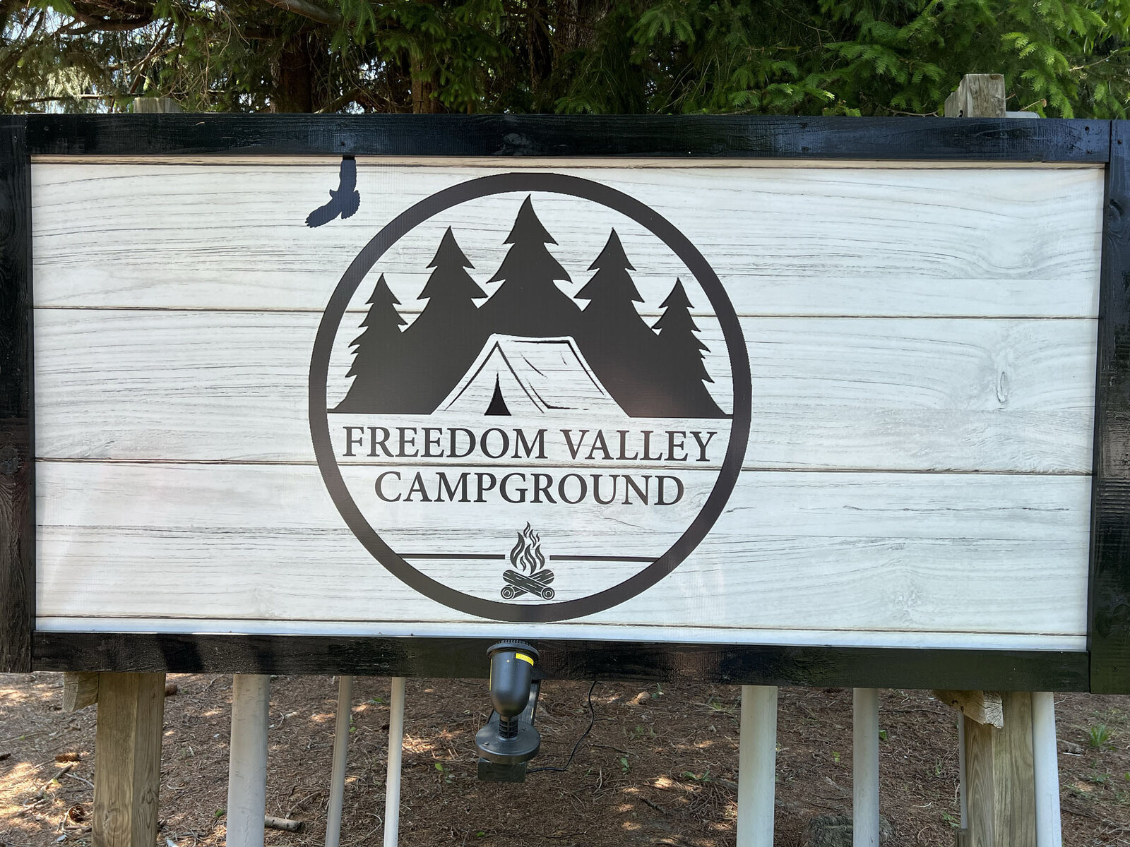 The campground entrance sign